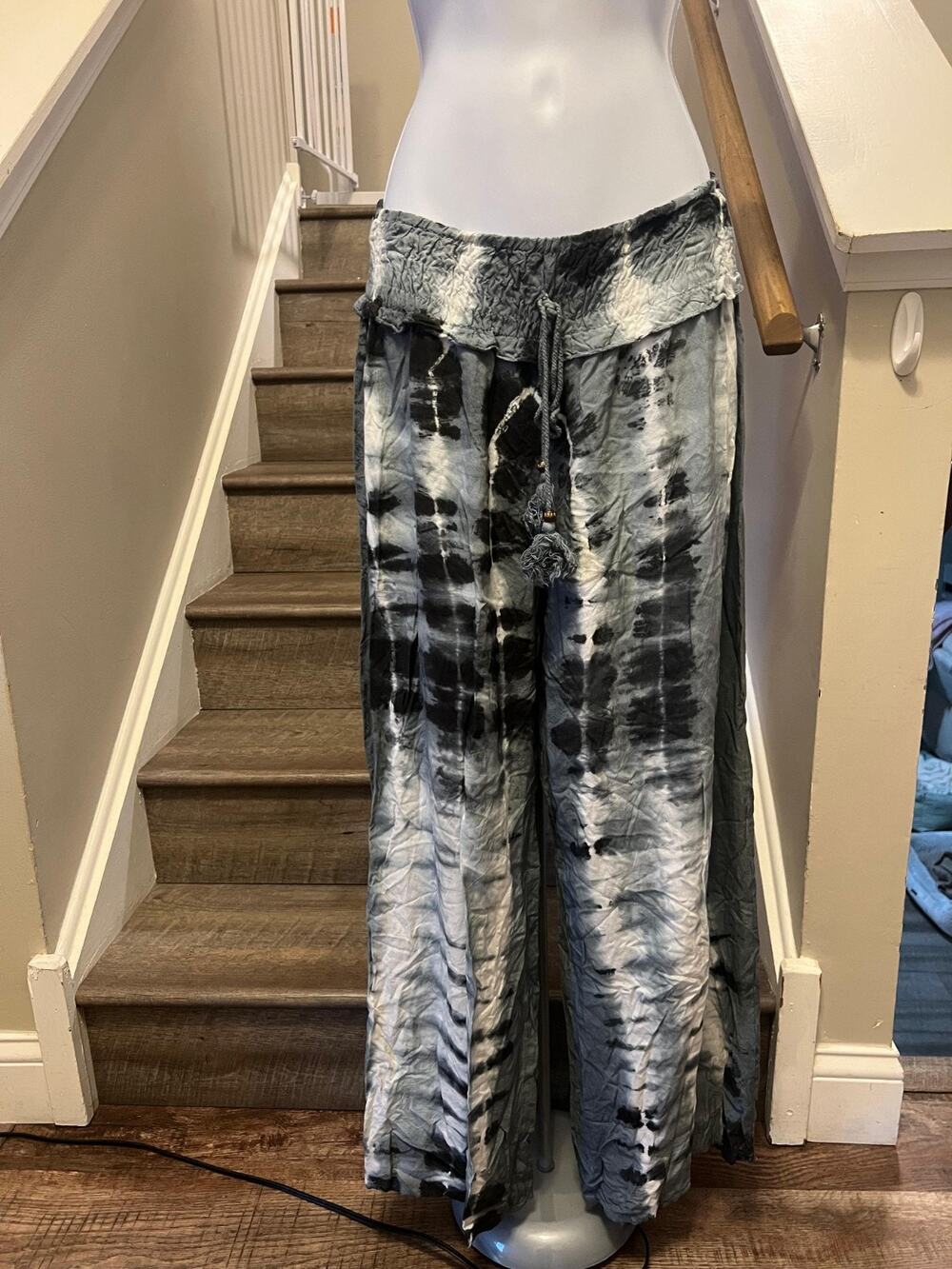Aruba Blue Small Wide‎ Leg 100% Rayon Boho Tie Dye Beachy #635